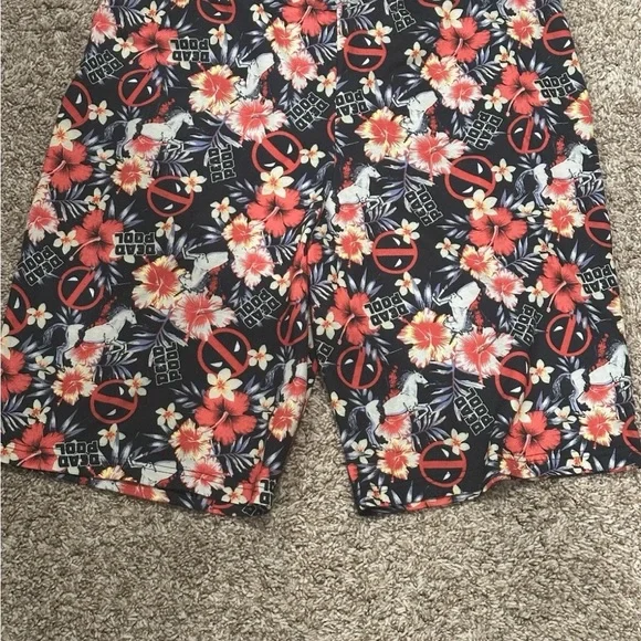Marvel Comics Deadpool Floral All Over Print Sleep Lounge Jam Mesh Shorts - Picture 2 of 8